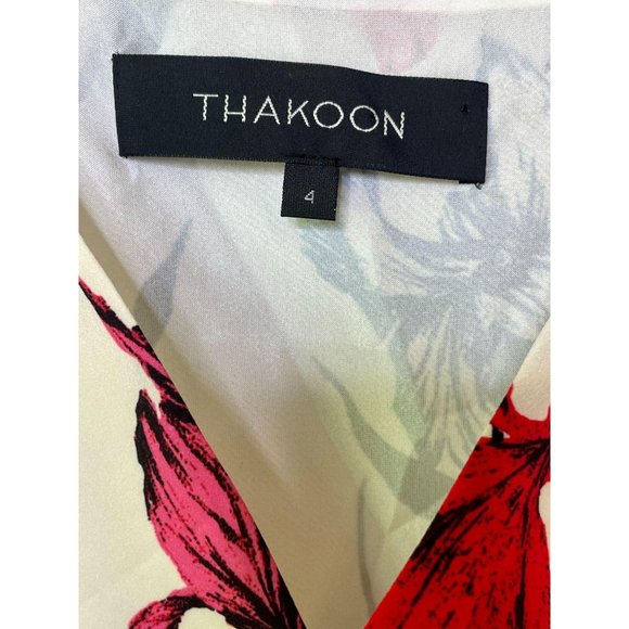 Thakoon 100% Silk Iris Print Cutout Mini Dress Ivory Red Floral Women's Size 4 - Picture 8 of 11